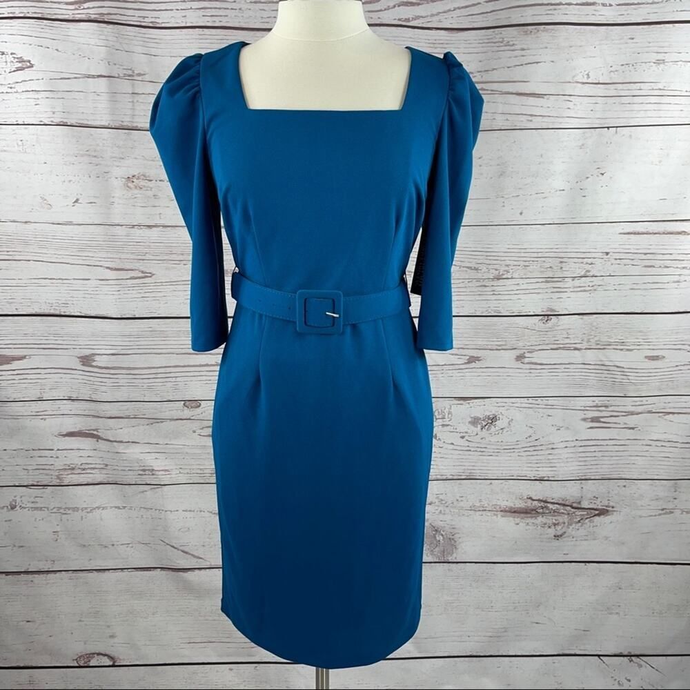 New York & Company jade sheath dress with belt puffy sleeves